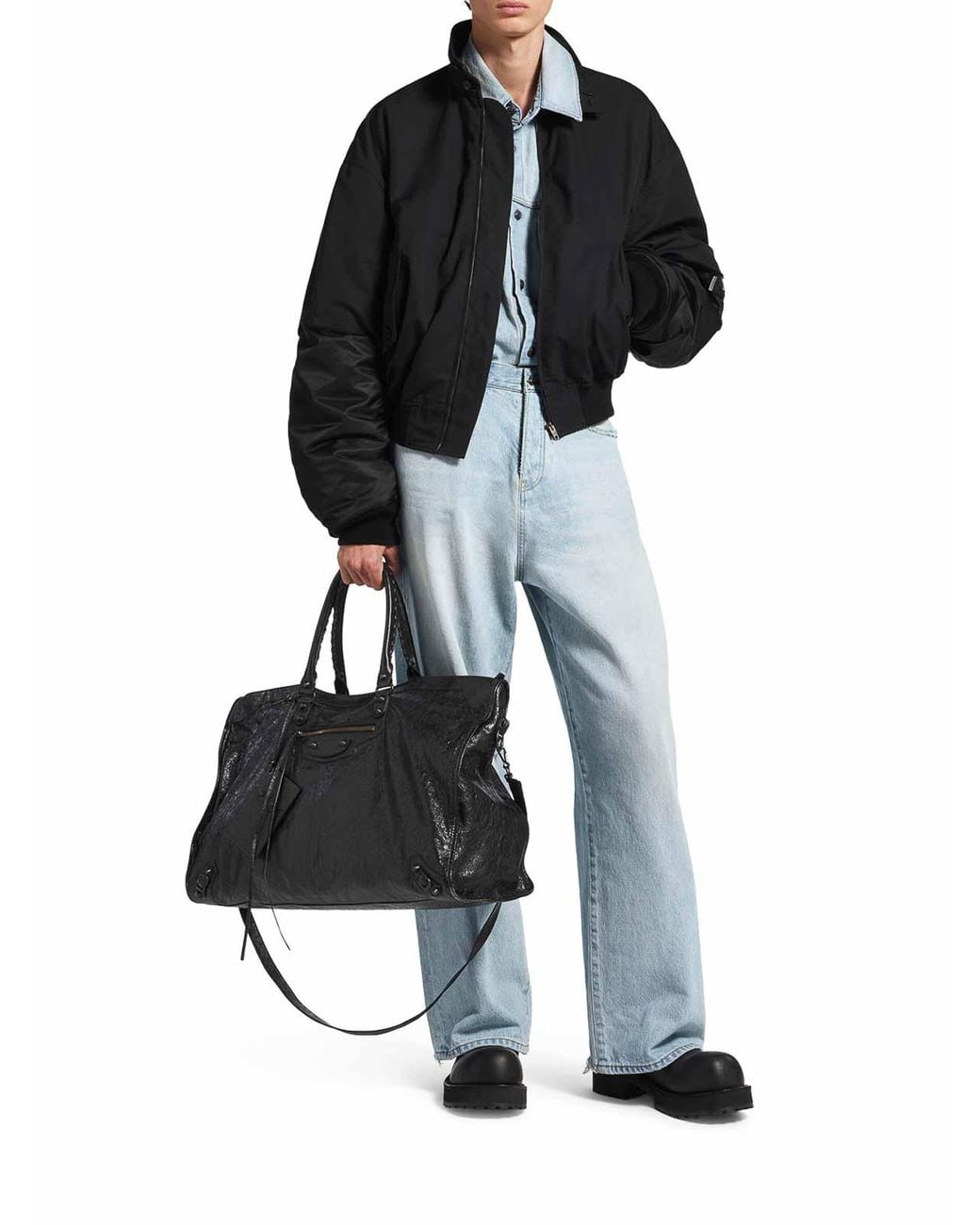 Balenciaga Black Le City Leather Travel Bag for men