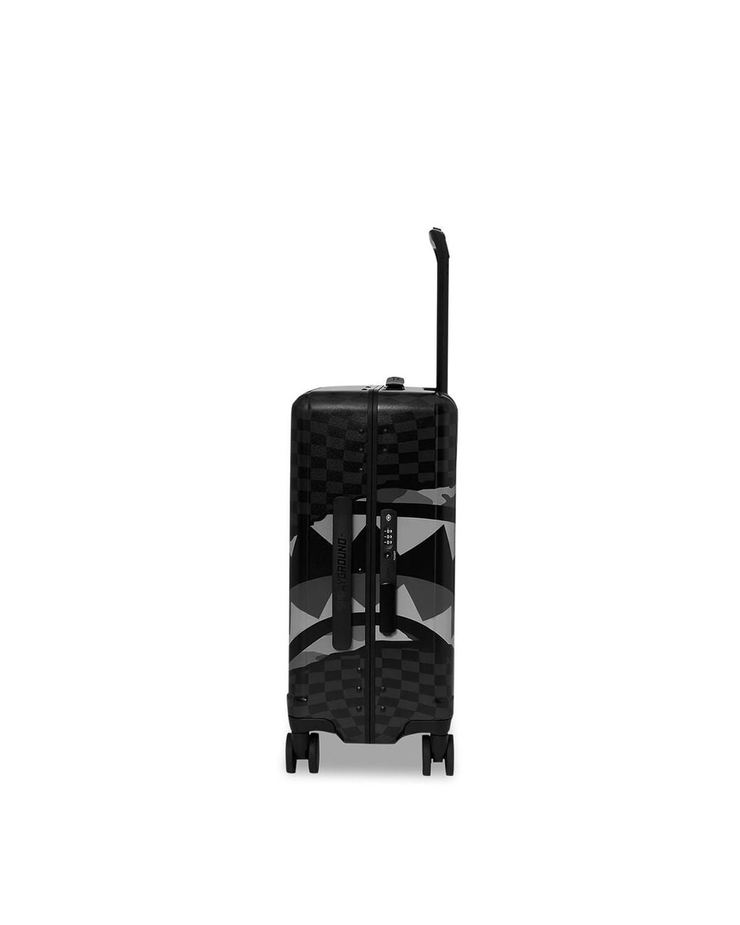 Sprayground Black Split Up Camo Tear Carryon Hardshell Luggage for men