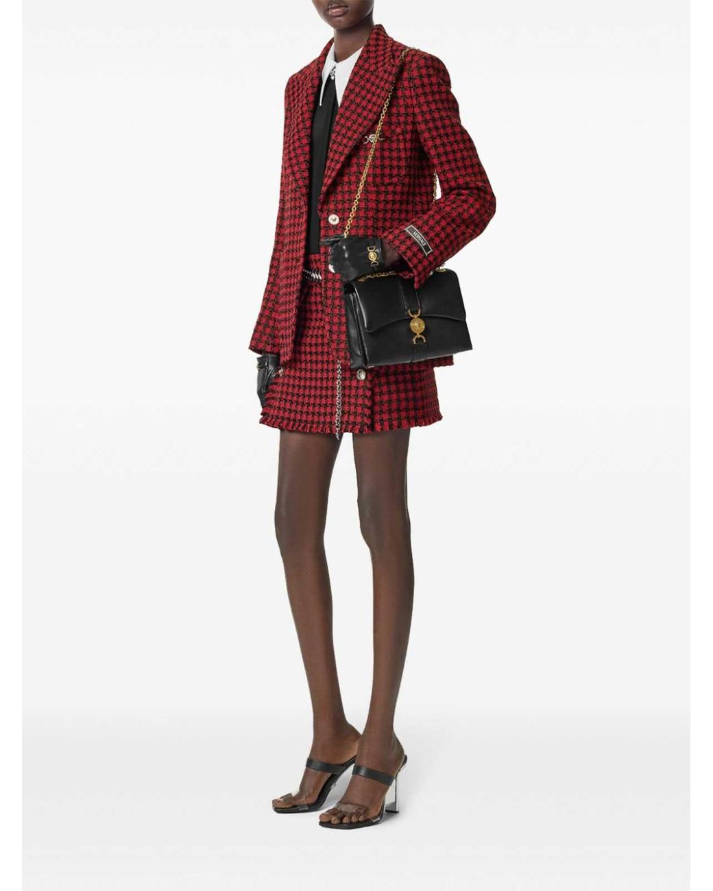 Versace Red Tweed Check Pattern Miniskirt