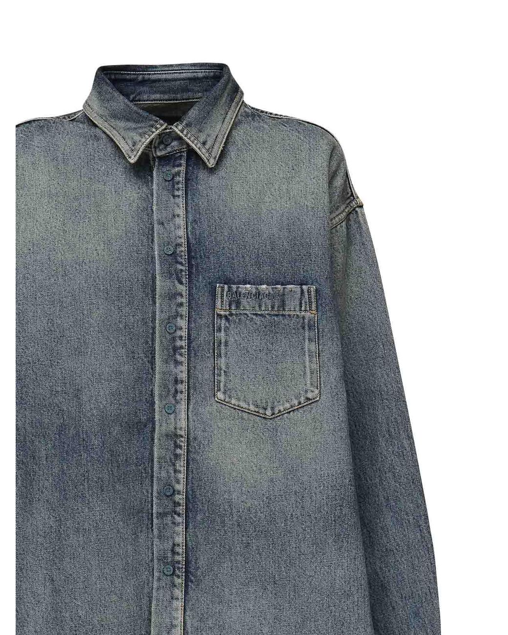 Balenciaga Blue Cotton Shirt With Chest Pocket