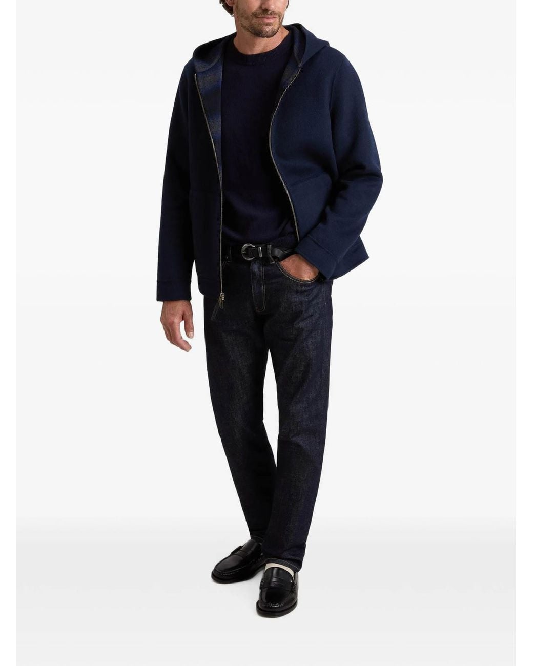 Woolrich Blue Hooded Zip-Up Jacket for men