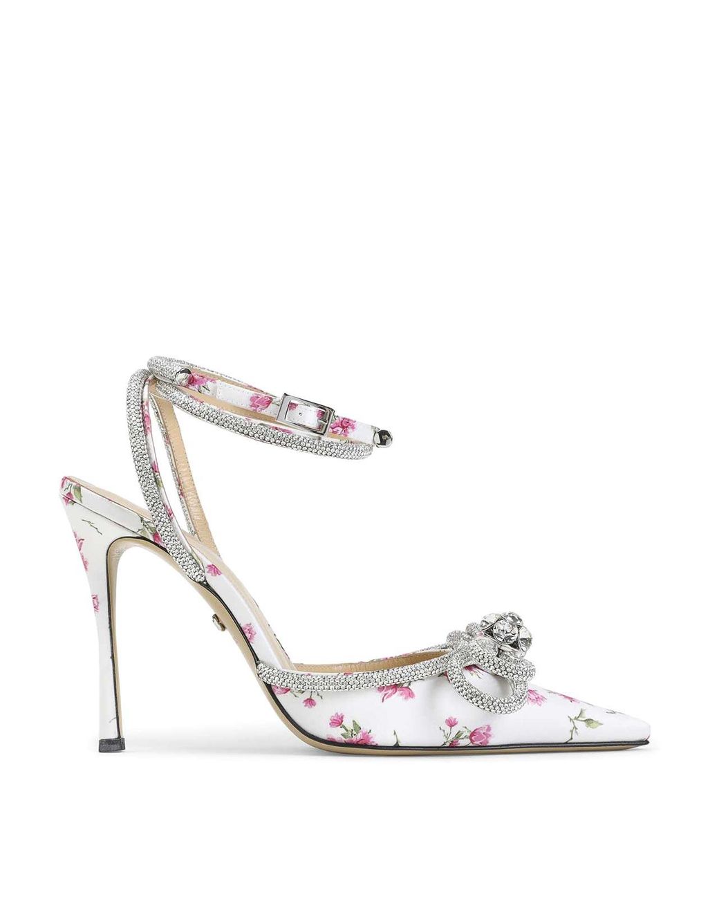 Mach & Mach White Cheri Floral Satin High Heels Sandals