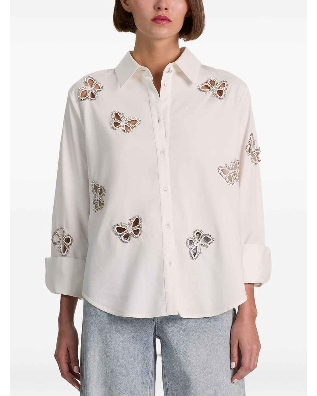 Alice + Olivia White Finely Embellished Shirt