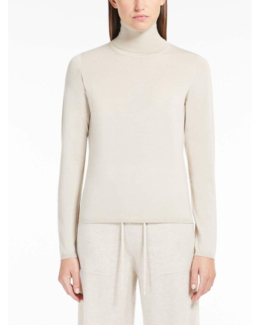 Max Mara White Veloce Lightweight Cashmere Turtleneck