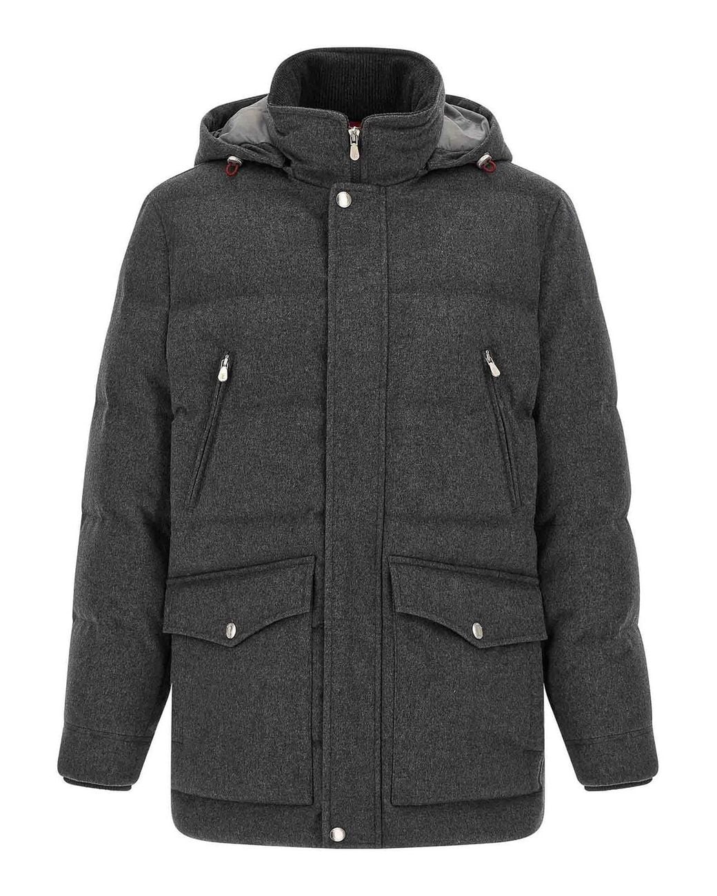 Brunello Cucinelli Gray Membrane Wool Flannel Parka for men