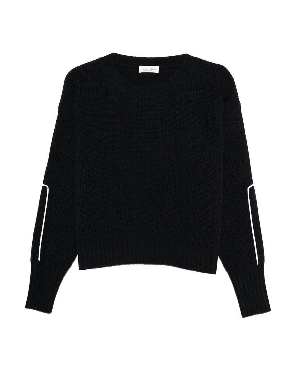 Roberto Collina Black Embroidered Ribbed Wool Crewneck Jumper