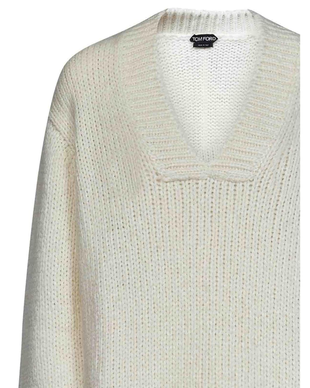 Tom Ford White Loose-Fit Alpaca Blend Pullover With V-Neck