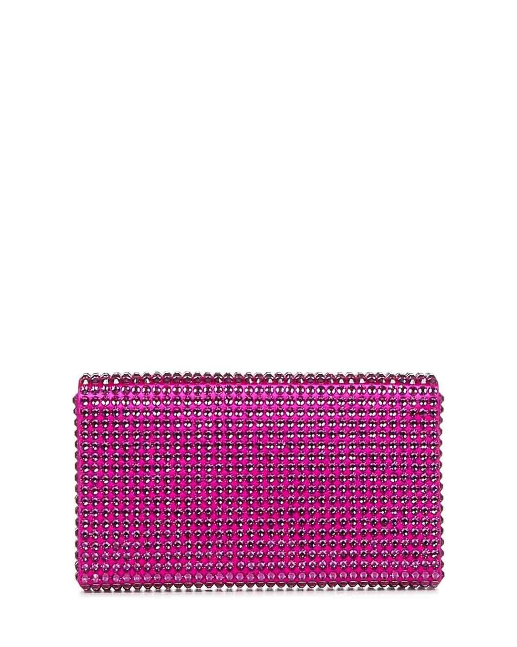 AMINA MUADDI Purple Fuchsia Clutch With Crystals