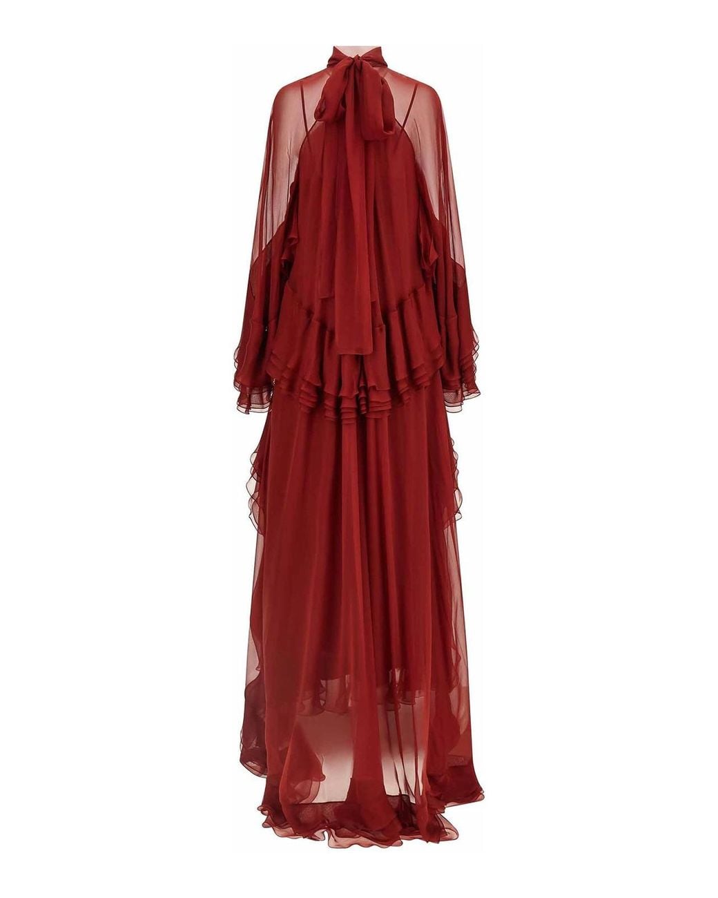 Alberta Ferretti Red Burgundy Ruffle Dress