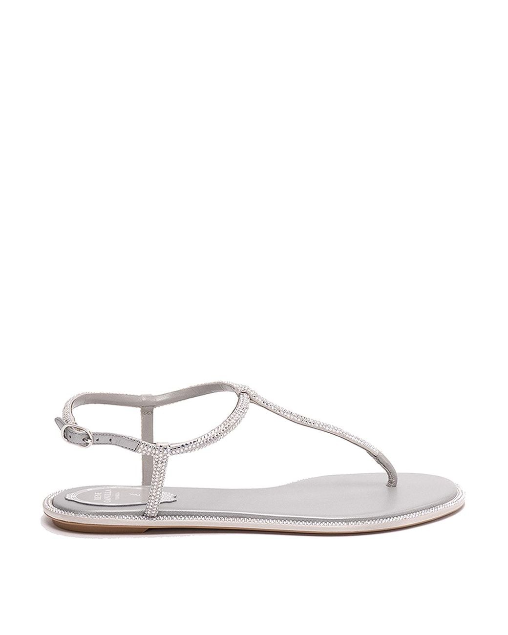 Rene Caovilla White Diana Flat Sandals