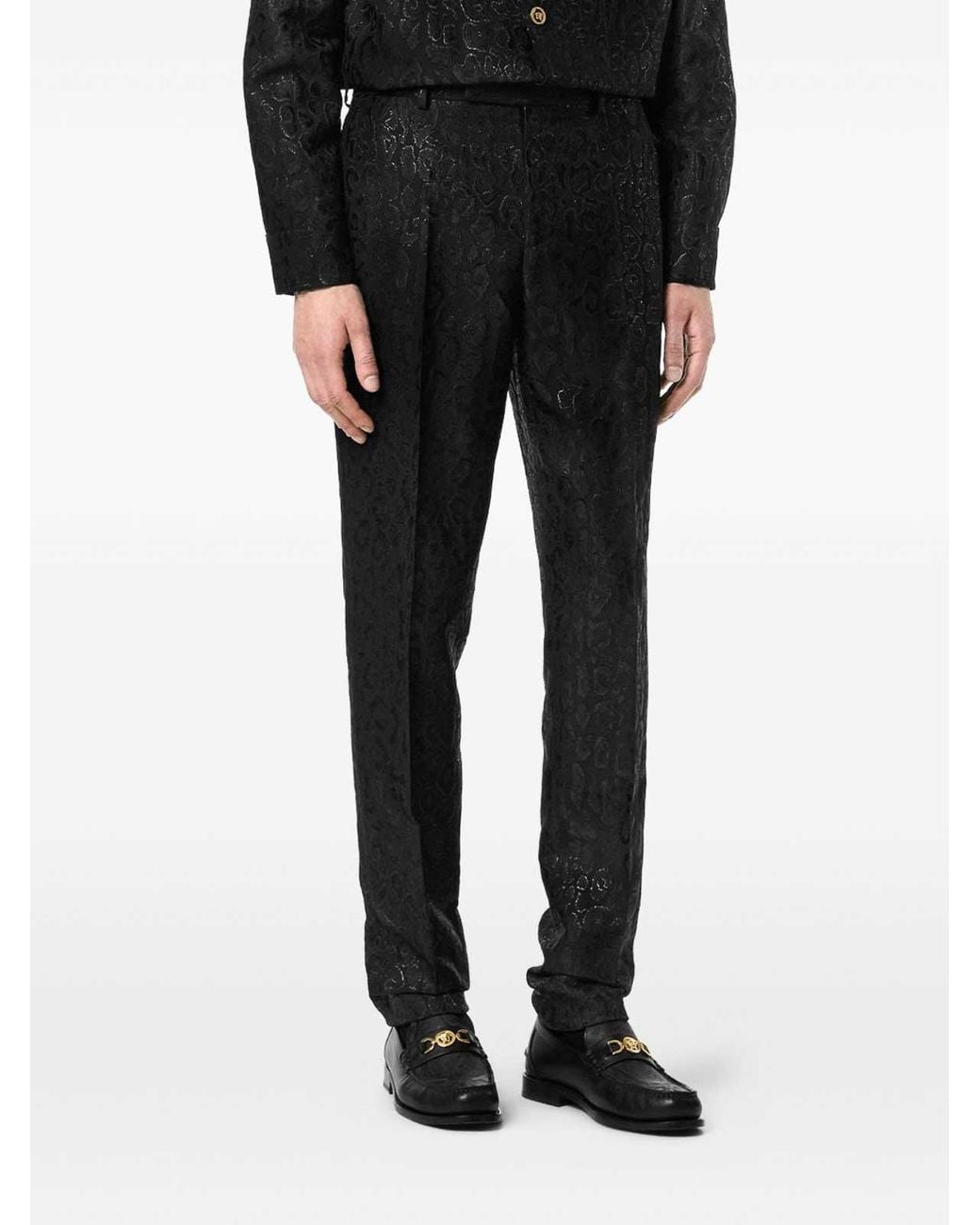 Versace Black Jacquard Leopard Formal Trousers for men