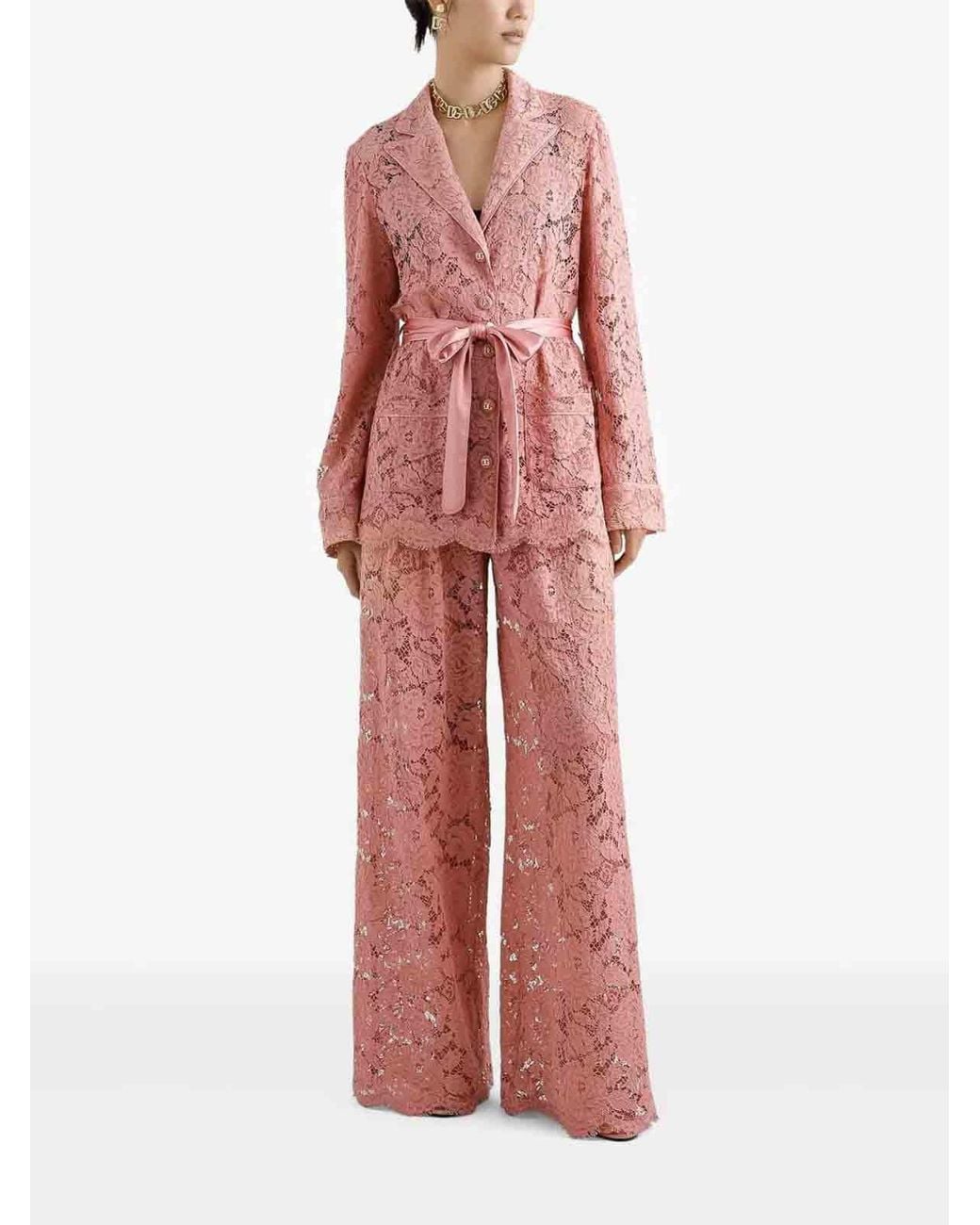 Dolce & Gabbana Pink Floral Lace Trousers