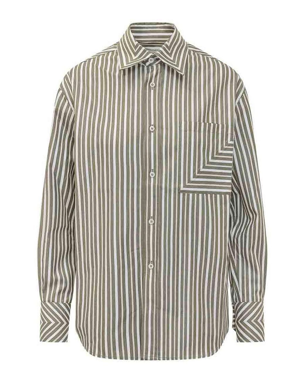Victoria Beckham Gray Striped Shirt With Patch Pocket