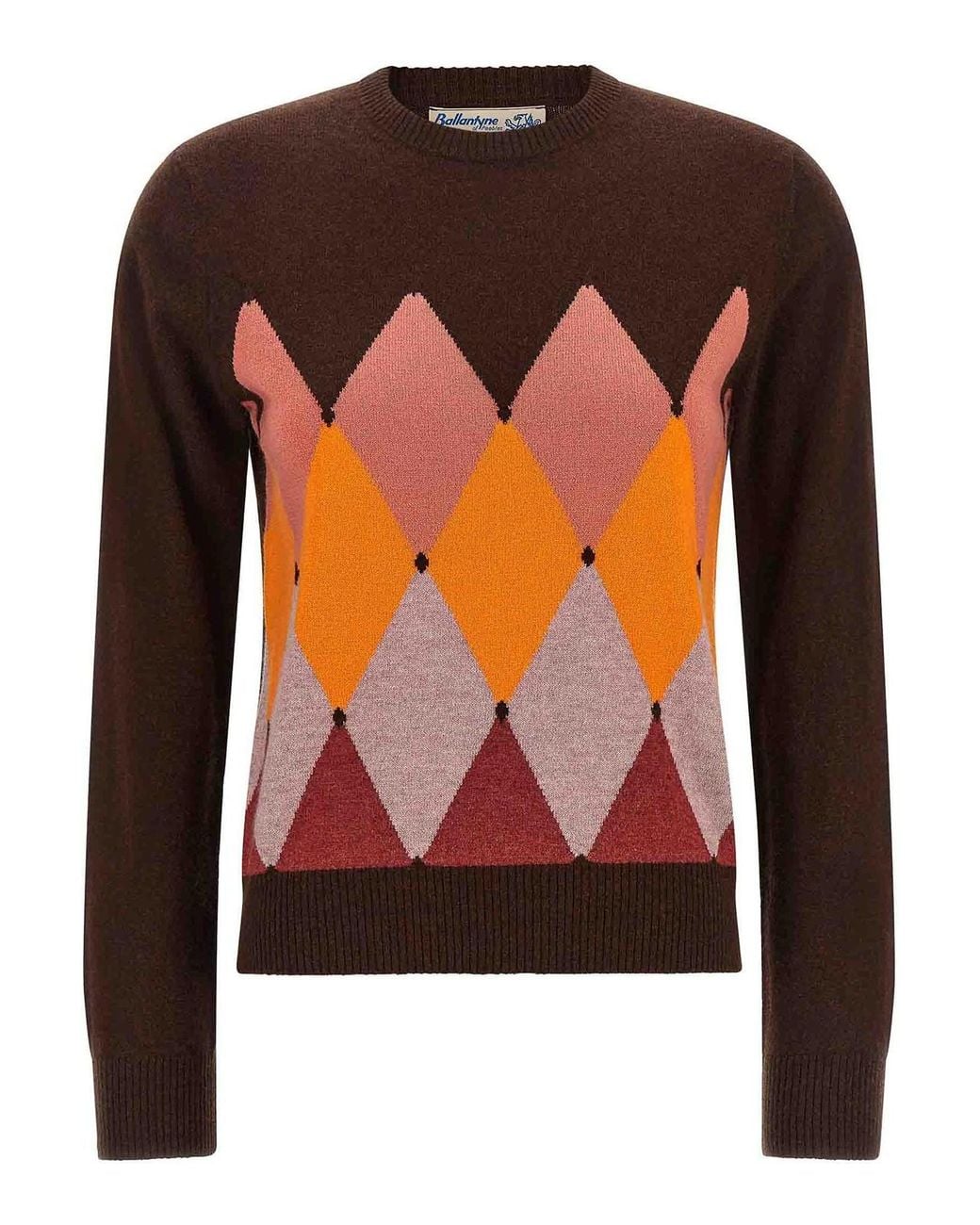Ballantyne Orange Crewneck Sweater With Diamond Intarsia