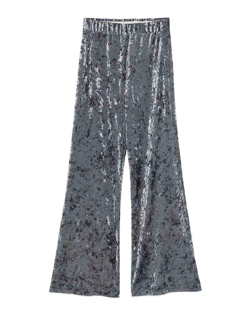 Forte_forte Gray Velvet High-Waisted Trousers