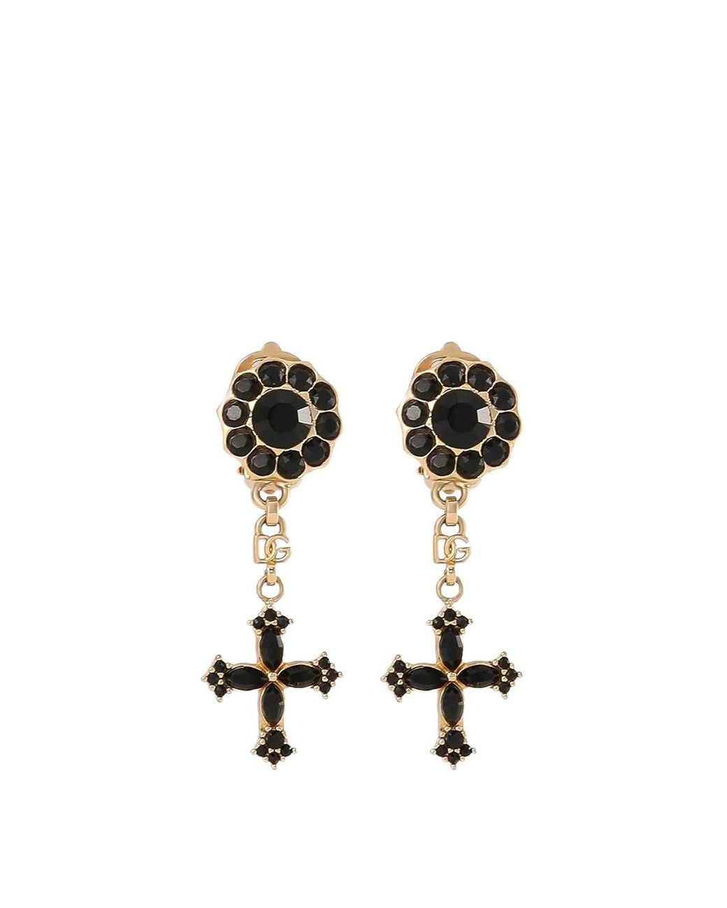 Dolce & Gabbana White Cross Pendant Earrings