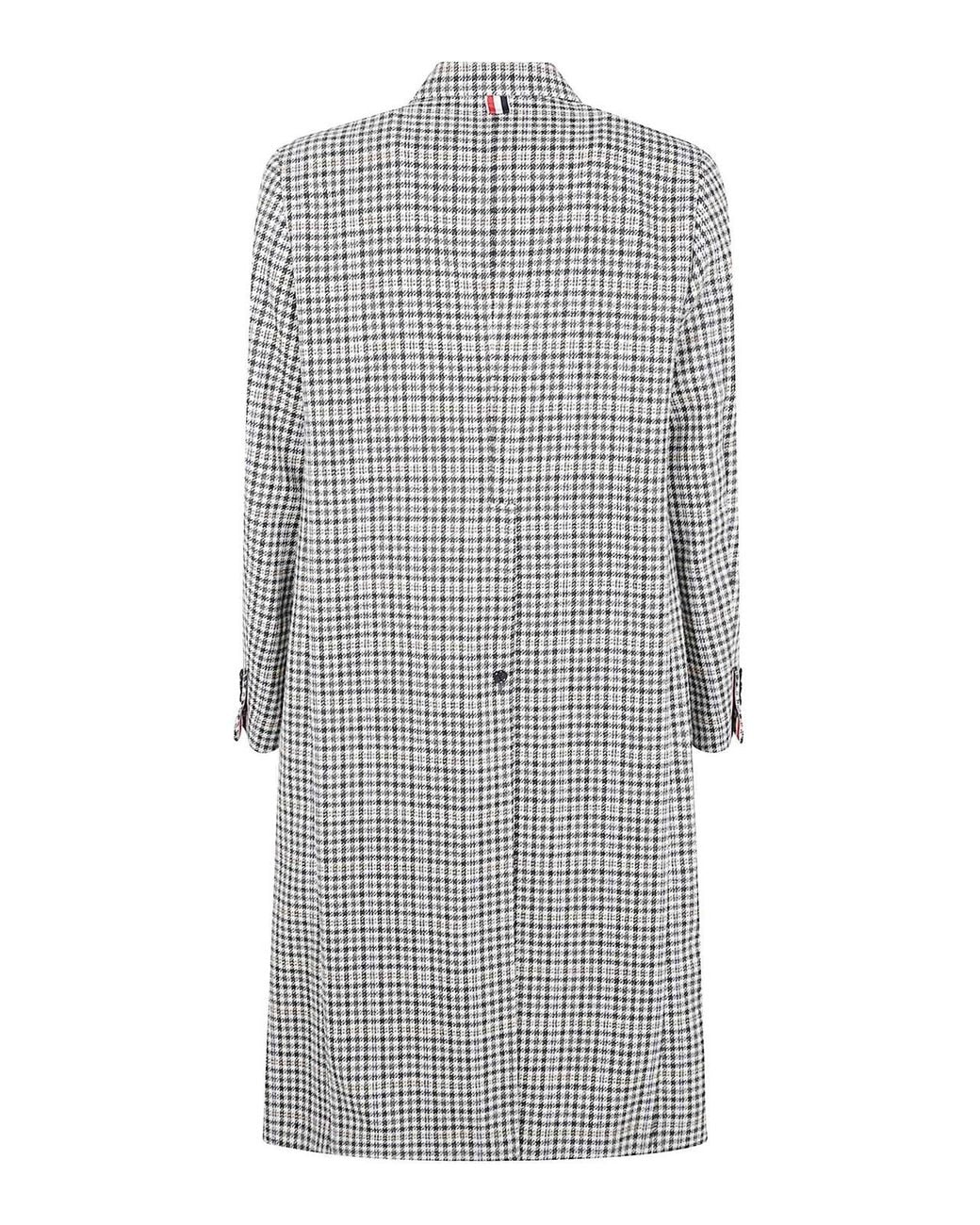 Thom Browne Gray Checked Long Coat for men