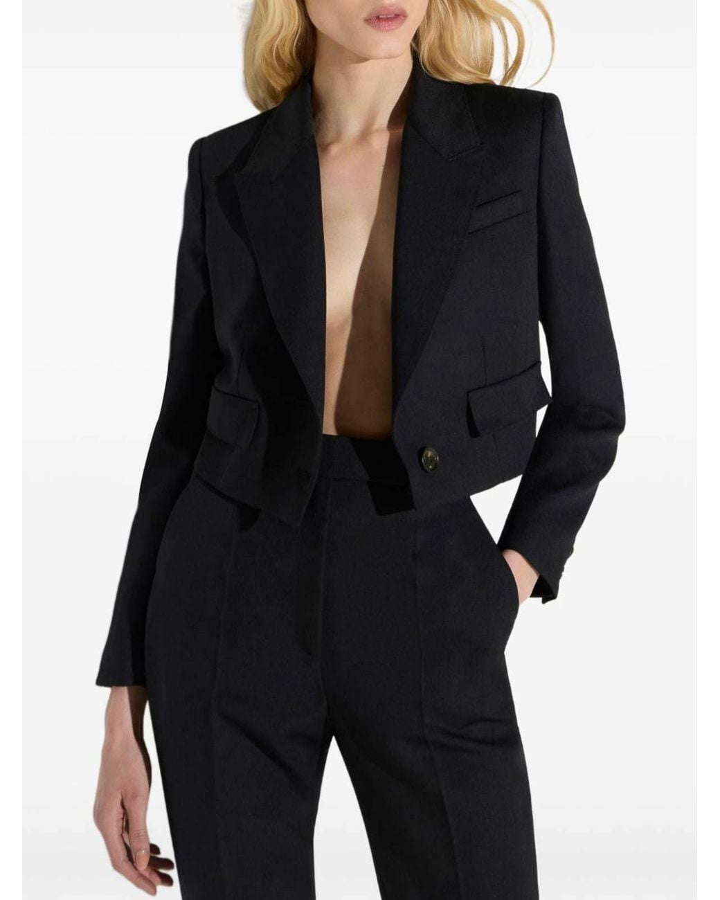Elisabetta Franchi Blue Cropped Blazer Top With V-Neck