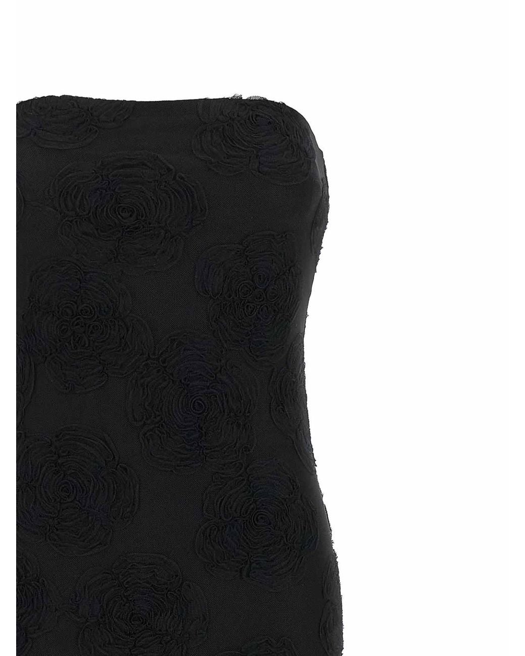 ROTATE BIRGER CHRISTENSEN Black Flower Mesh Flounce Dress