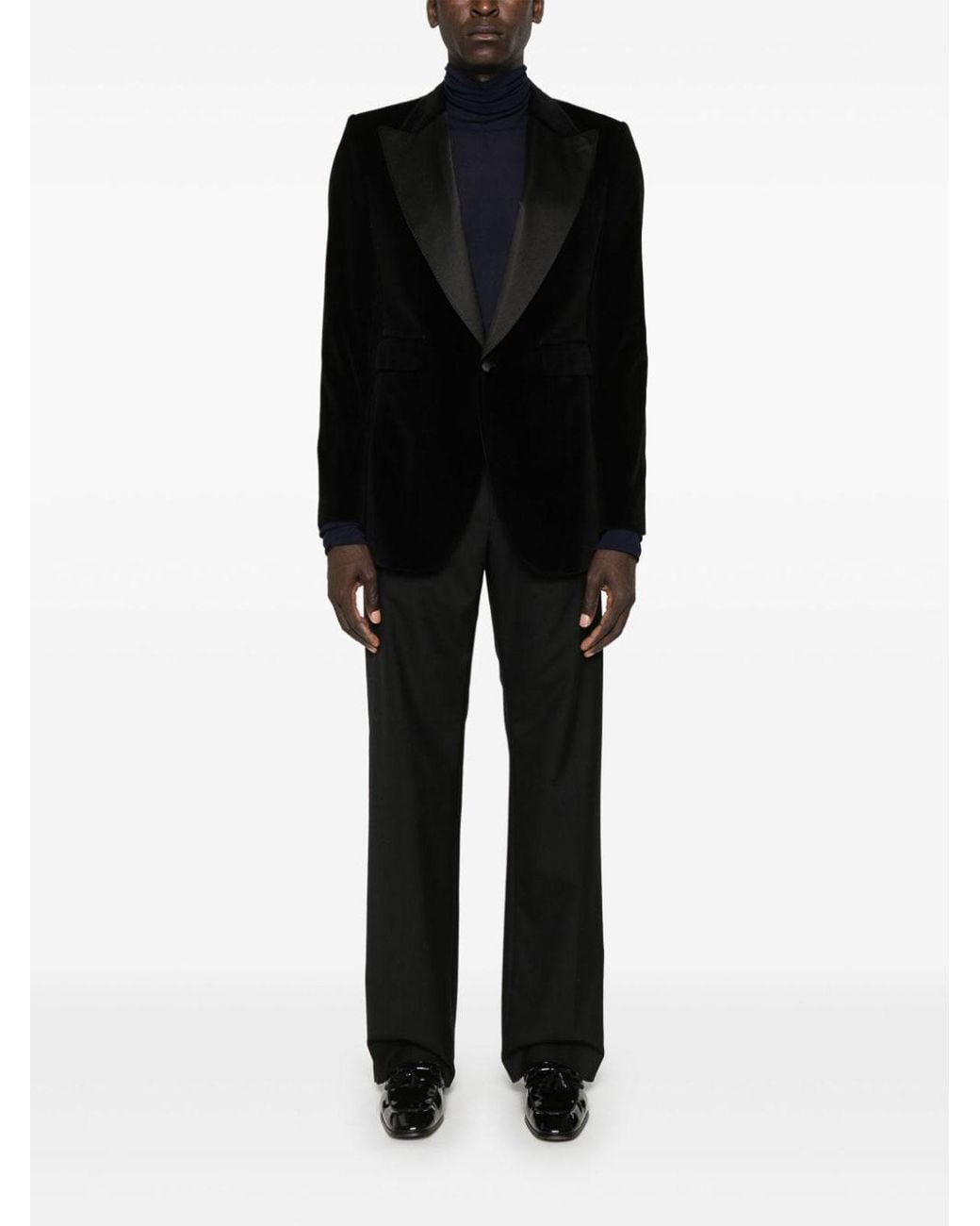 Dolce & Gabbana Black Velvet Peak Lapel Blazer for men