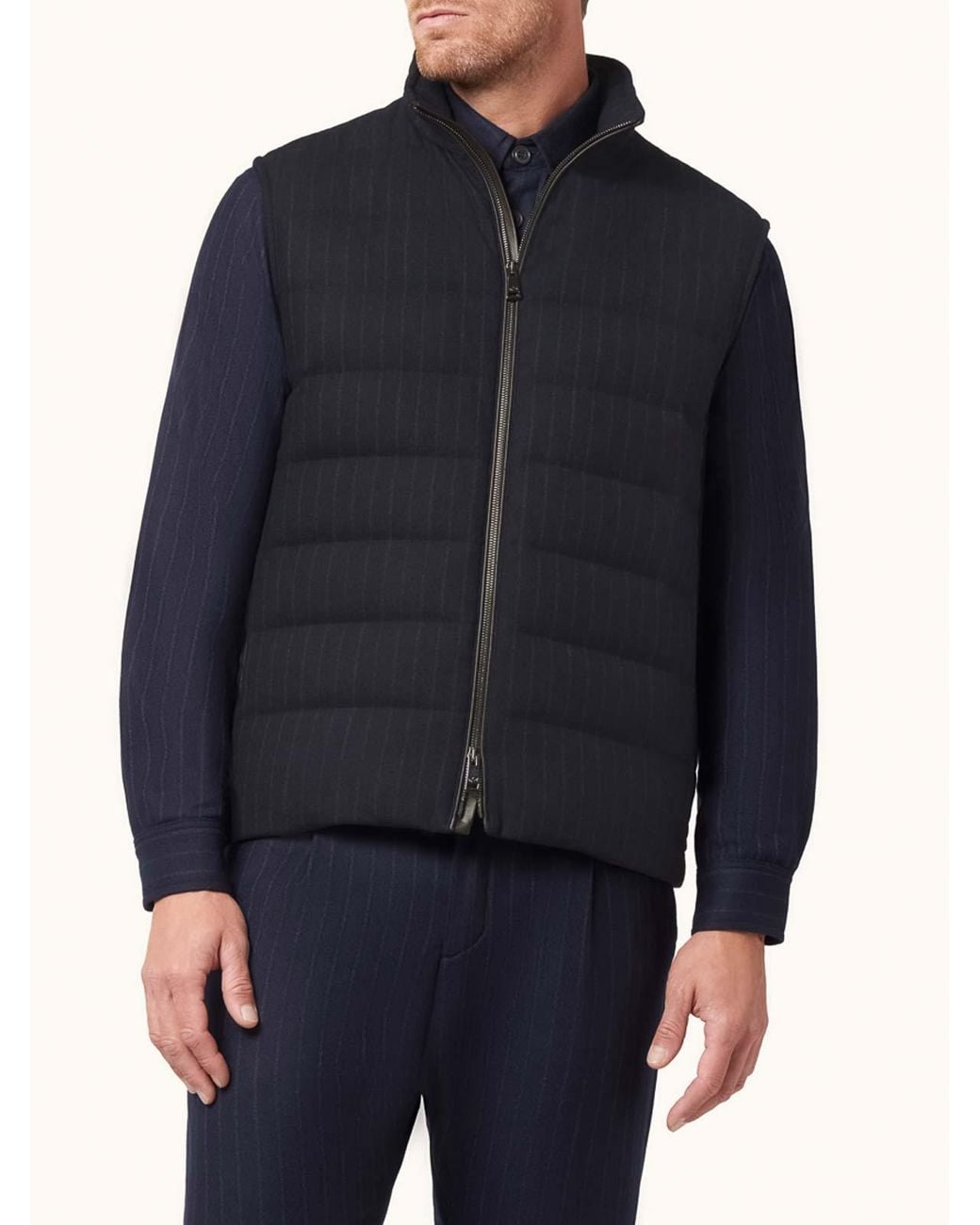 Paul & Shark Blue Quilted Pinstripe Wool Gilet for men