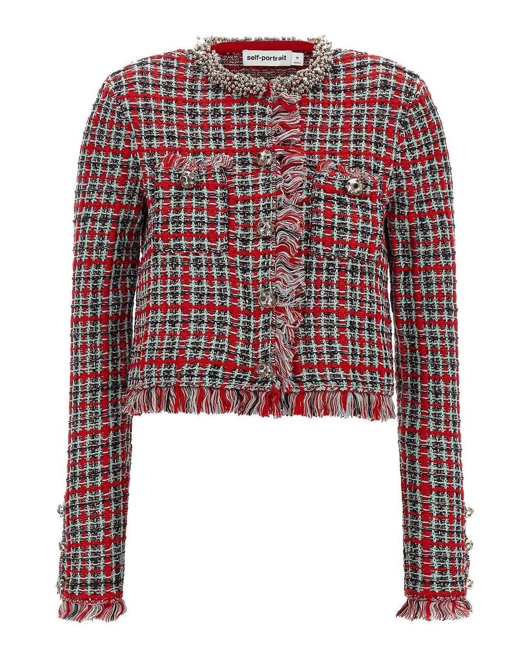 Self-Portrait Red Self Portrait Fringed Knit Jacket