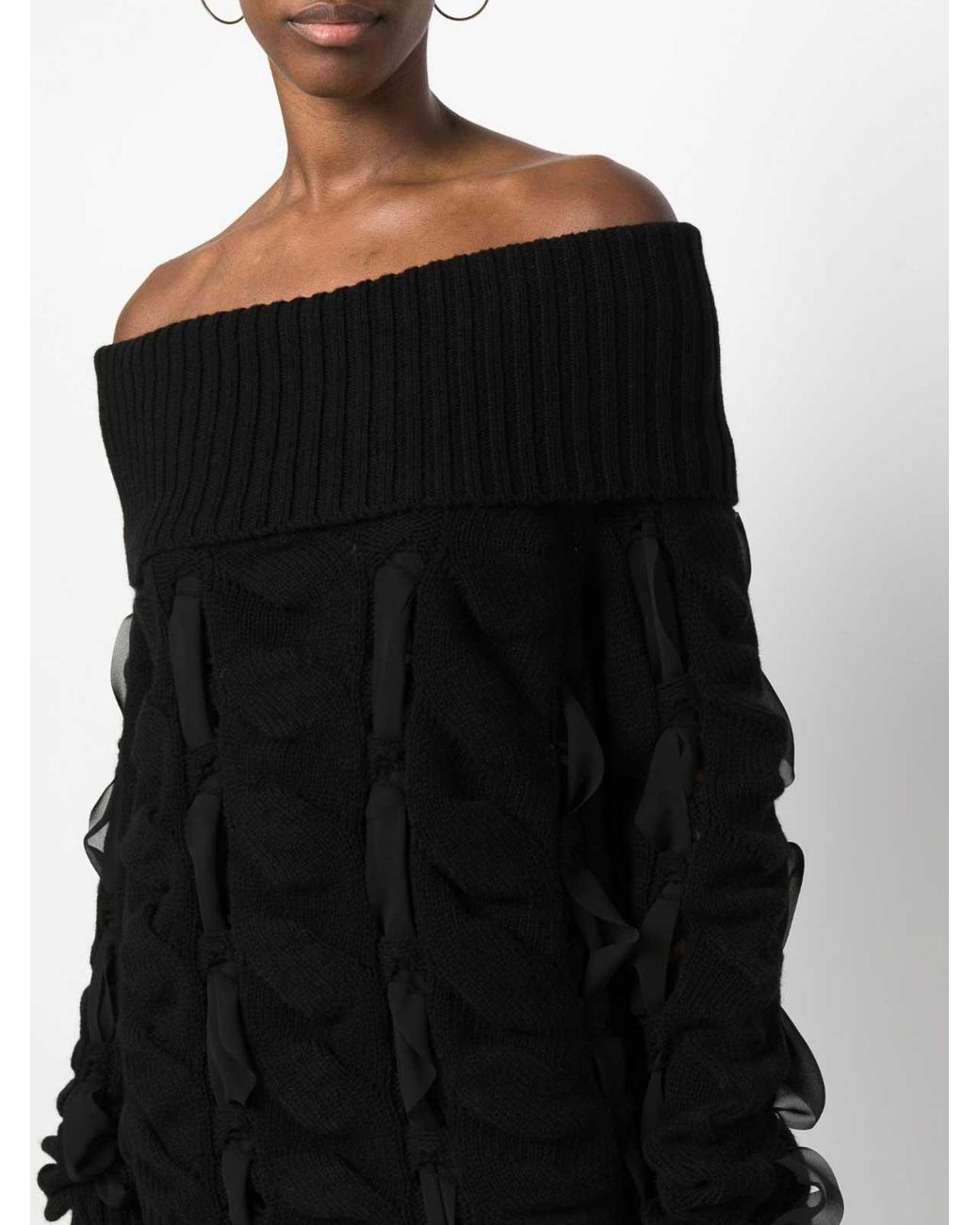 Blumarine Black Off-Shoulder Knitted Top