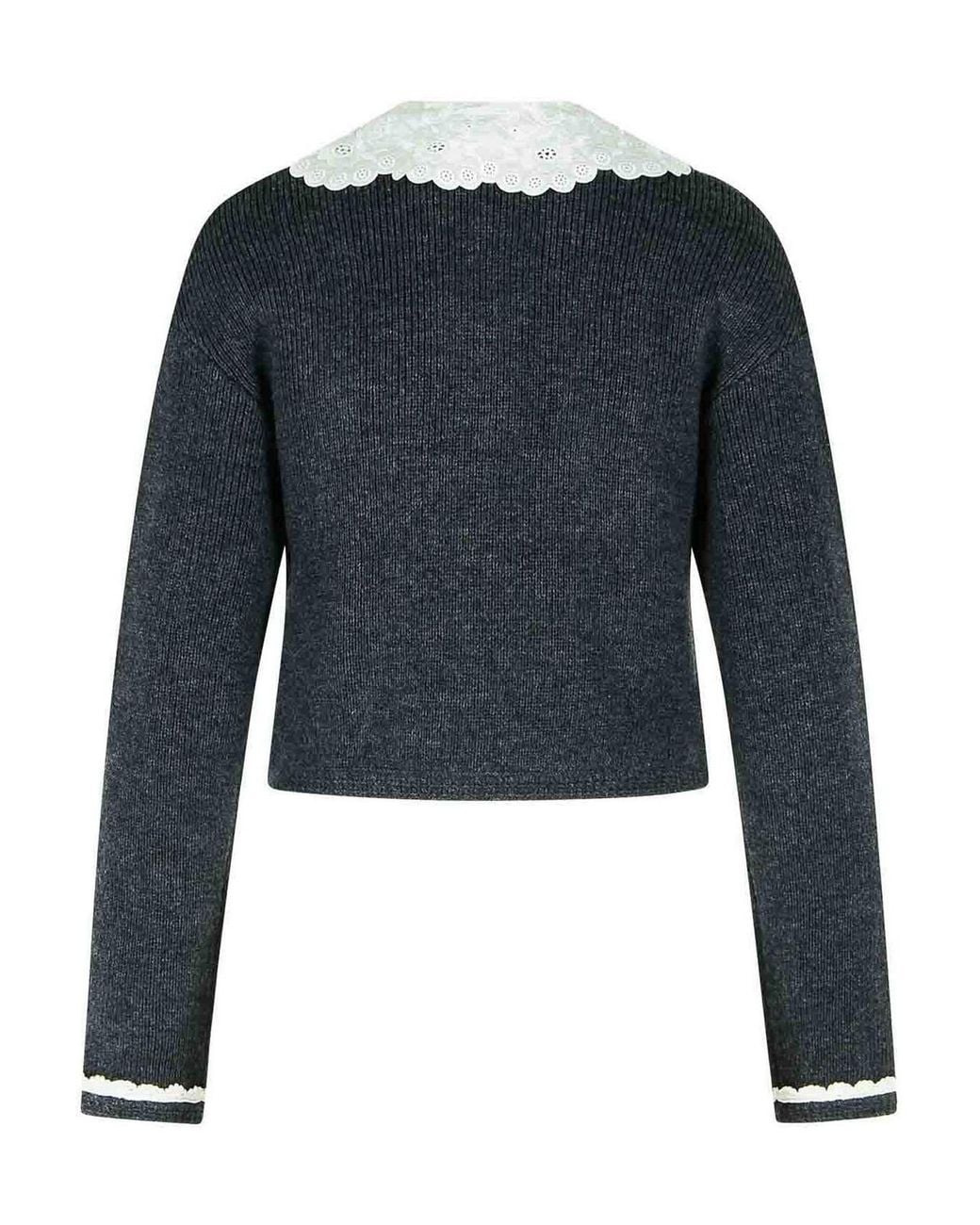 Self-Portrait Blue Dark Wool Blend Crop Cardigan