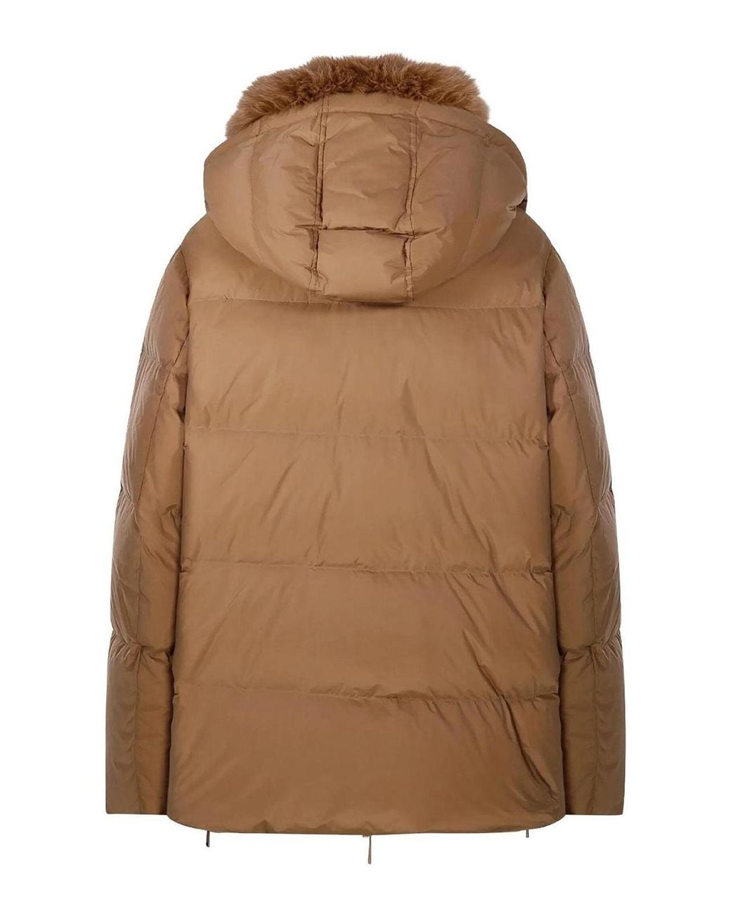 Yves Salomon Brown Technical Fabric Down Jacket With Fur Trim