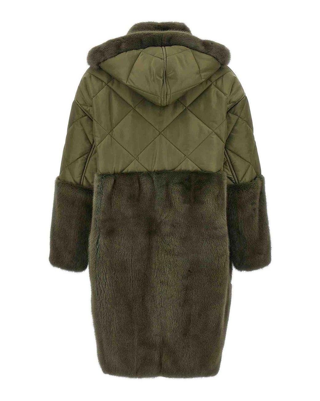 Blancha Green 'Nylon Diamond-Visone' Long Down Jacket