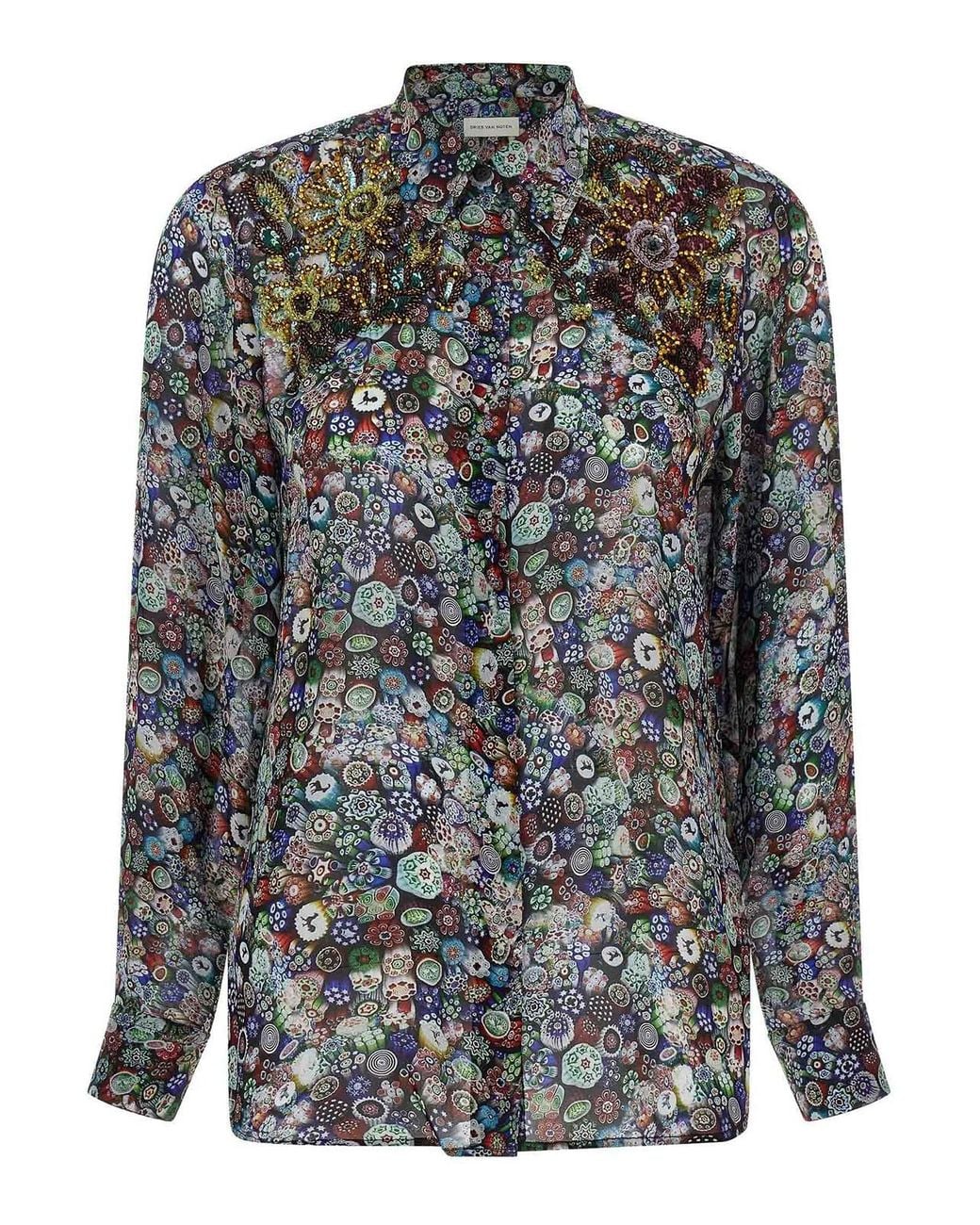 Dries Van Noten Gray Glass Kaleidoscope Viscose Shirt