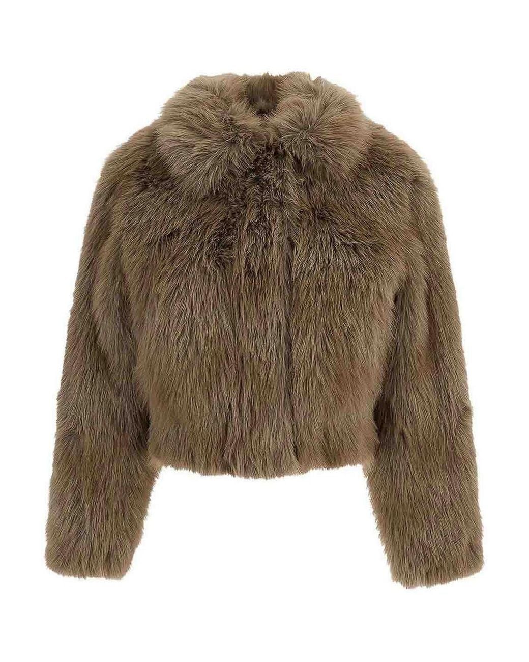 Stand Studio Brown Lena Cropped Faux Fur Zip-Up Jacket