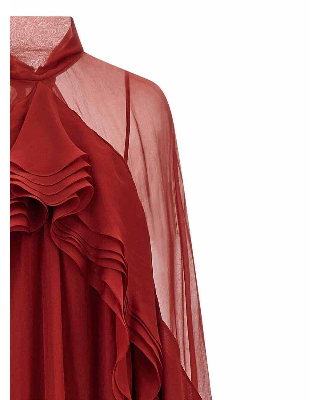 Alberta Ferretti Red Burgundy Ruffle Dress