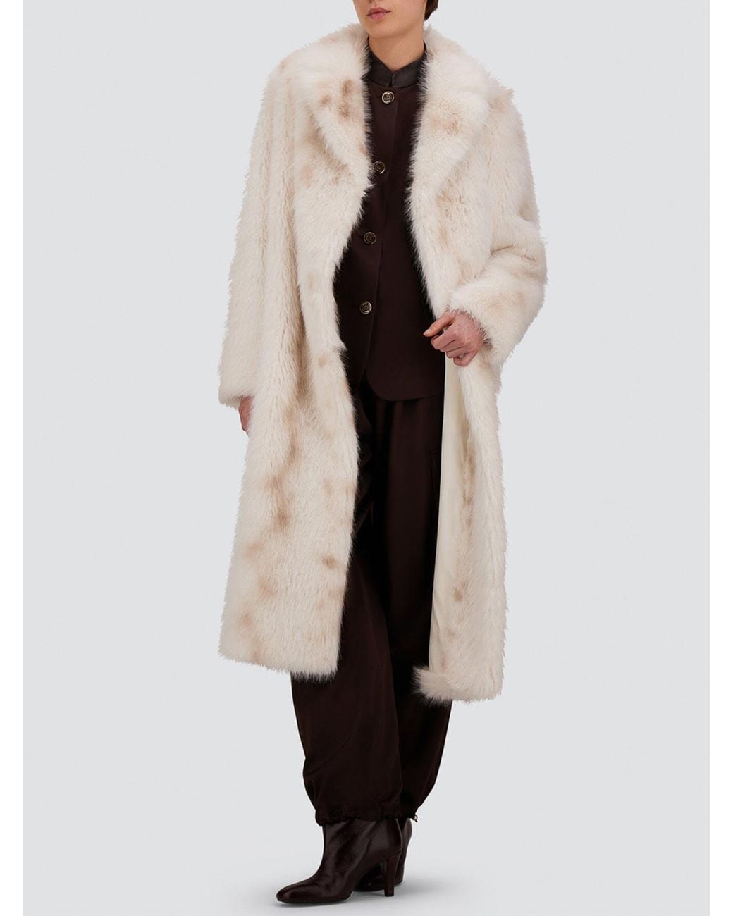 Herno White Lynx-Effect Fur-Touch Coat