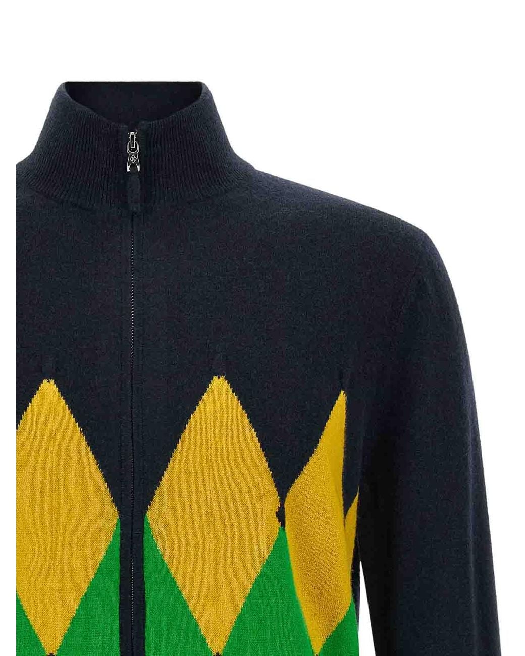 Ballantyne Green Classic Diamond Intarsia Zip Cardigan for men