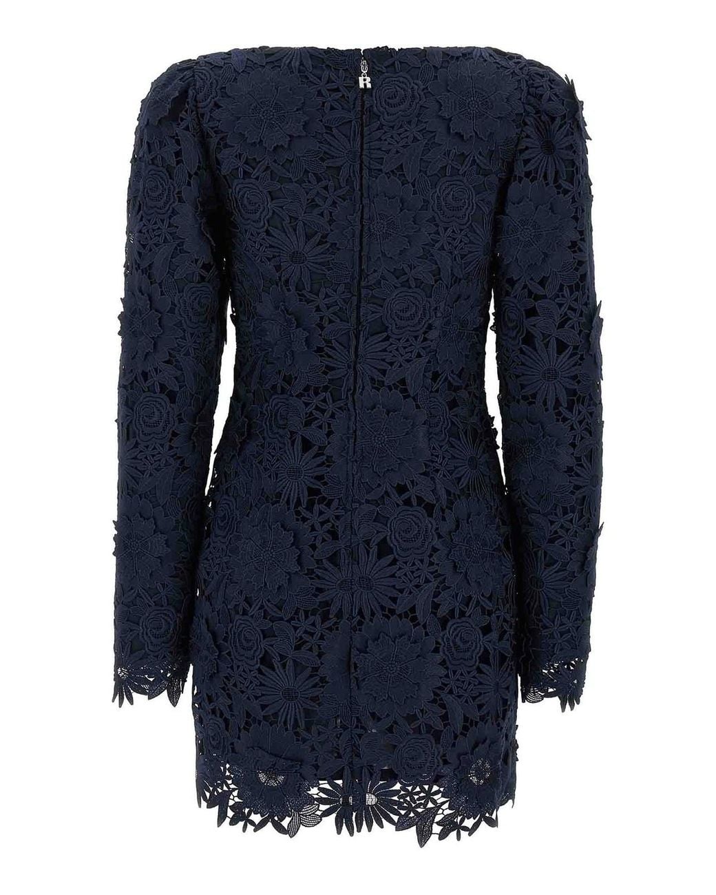 ROTATE BIRGER CHRISTENSEN Blue 3D Lace Ls Mini Dress