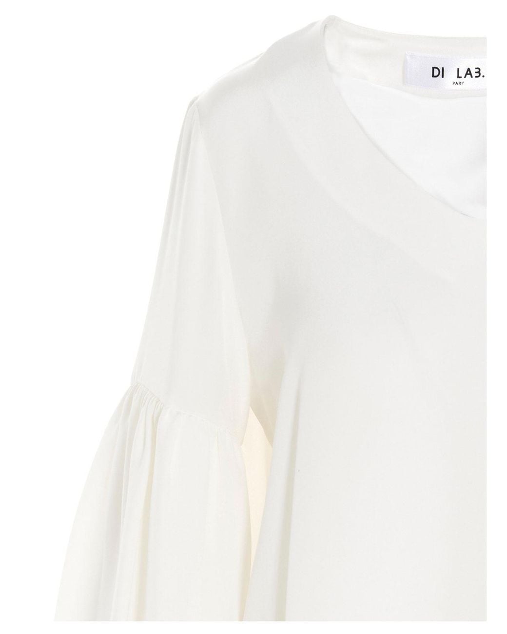 DI.LA3 PARI' White Puff-Sleeve Silk Shirt