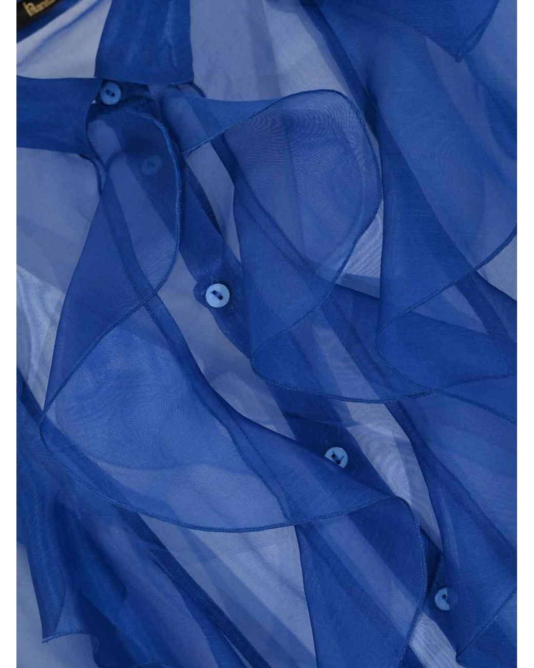 Hanita Blue Silk Organza Shirt With Rouches