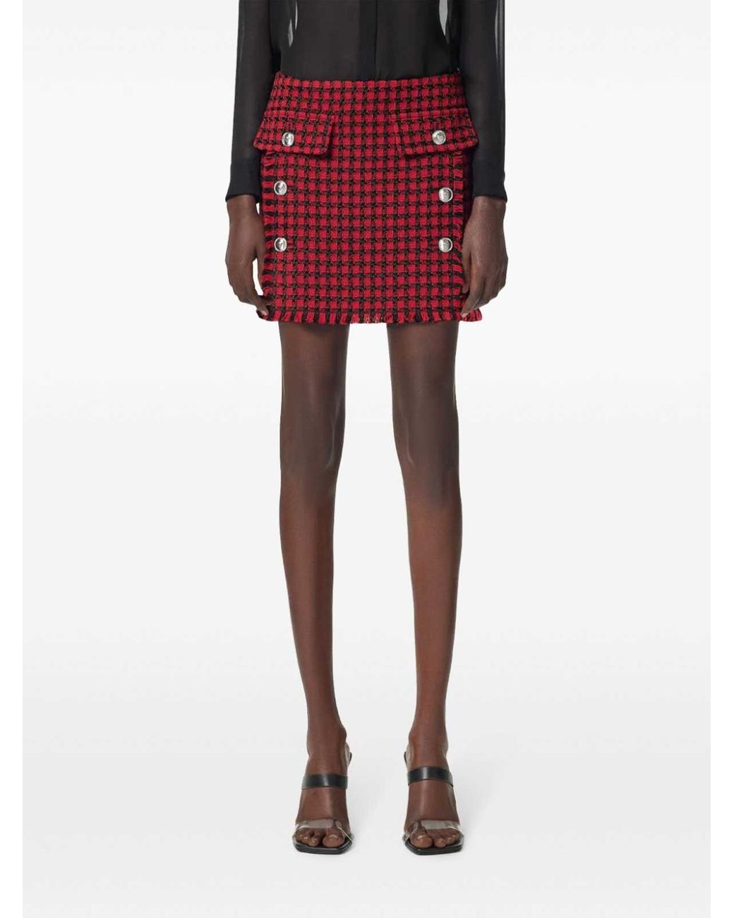 Versace Red Tweed Check Pattern Miniskirt