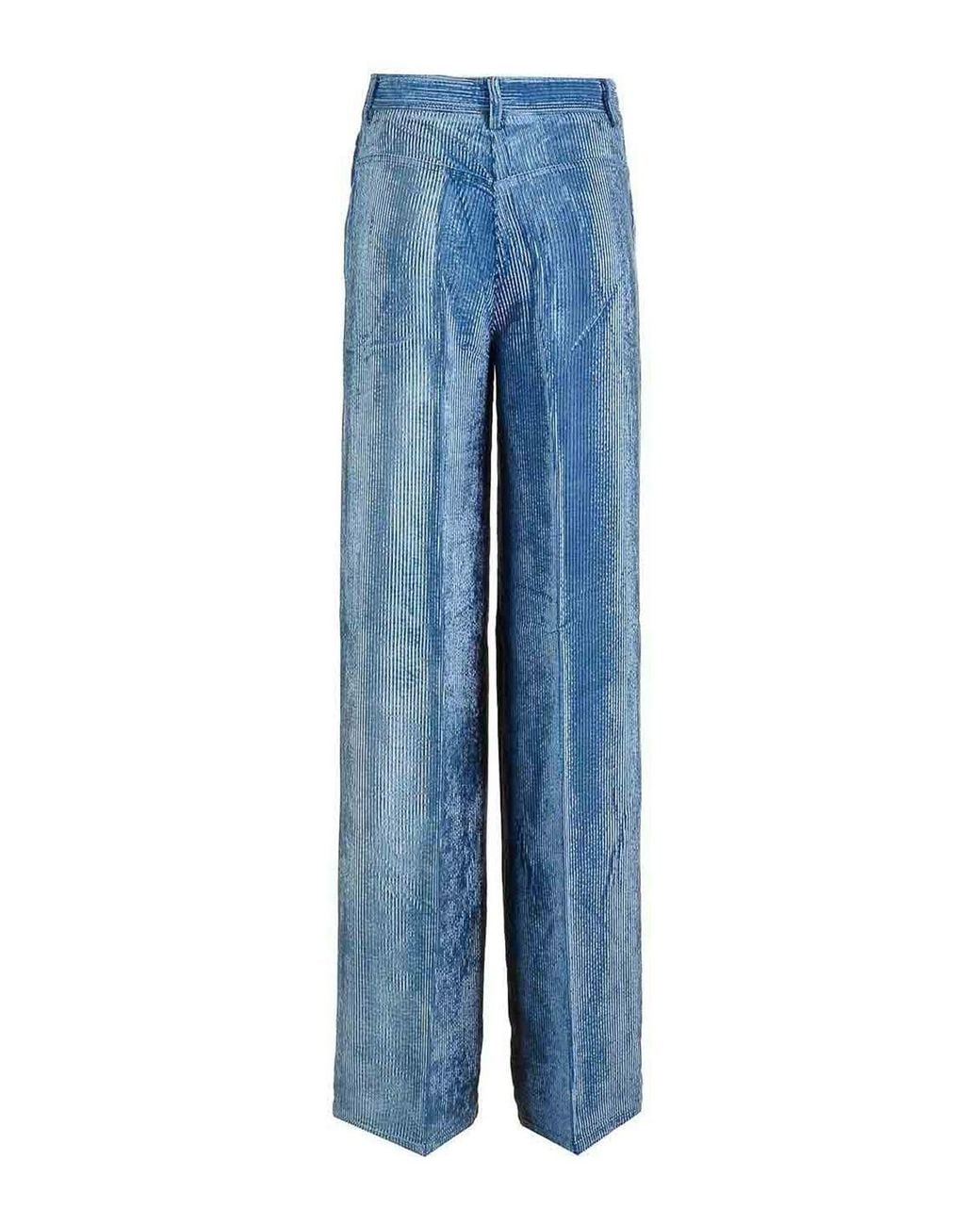Forte_forte Blue Degrad Denim Velvet Wide Leg Pants Delav