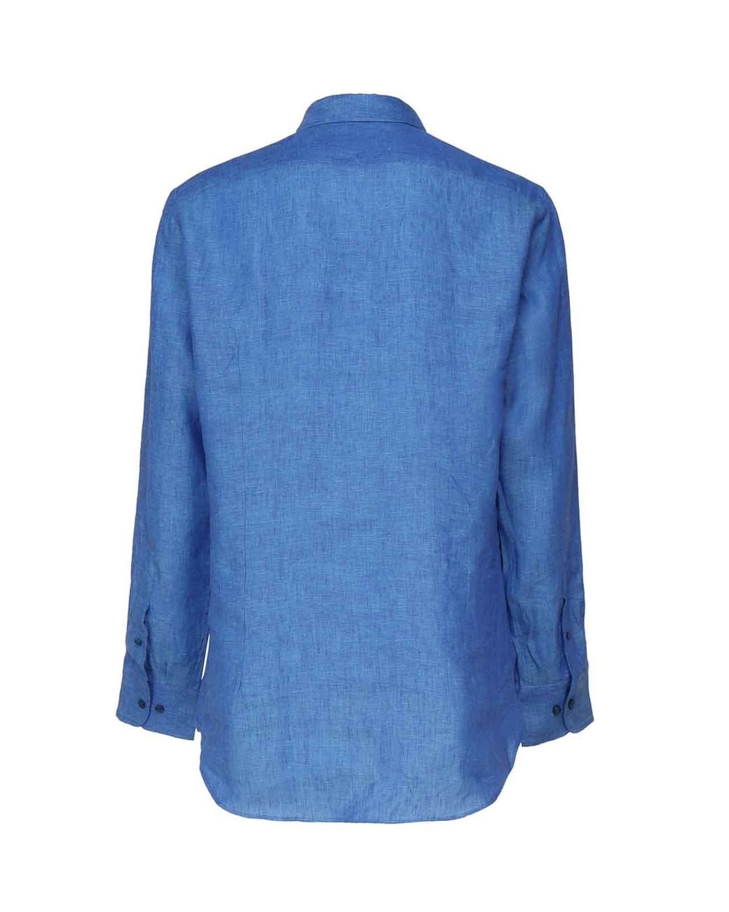 Etro Blue Linen Shirt With Logo for men