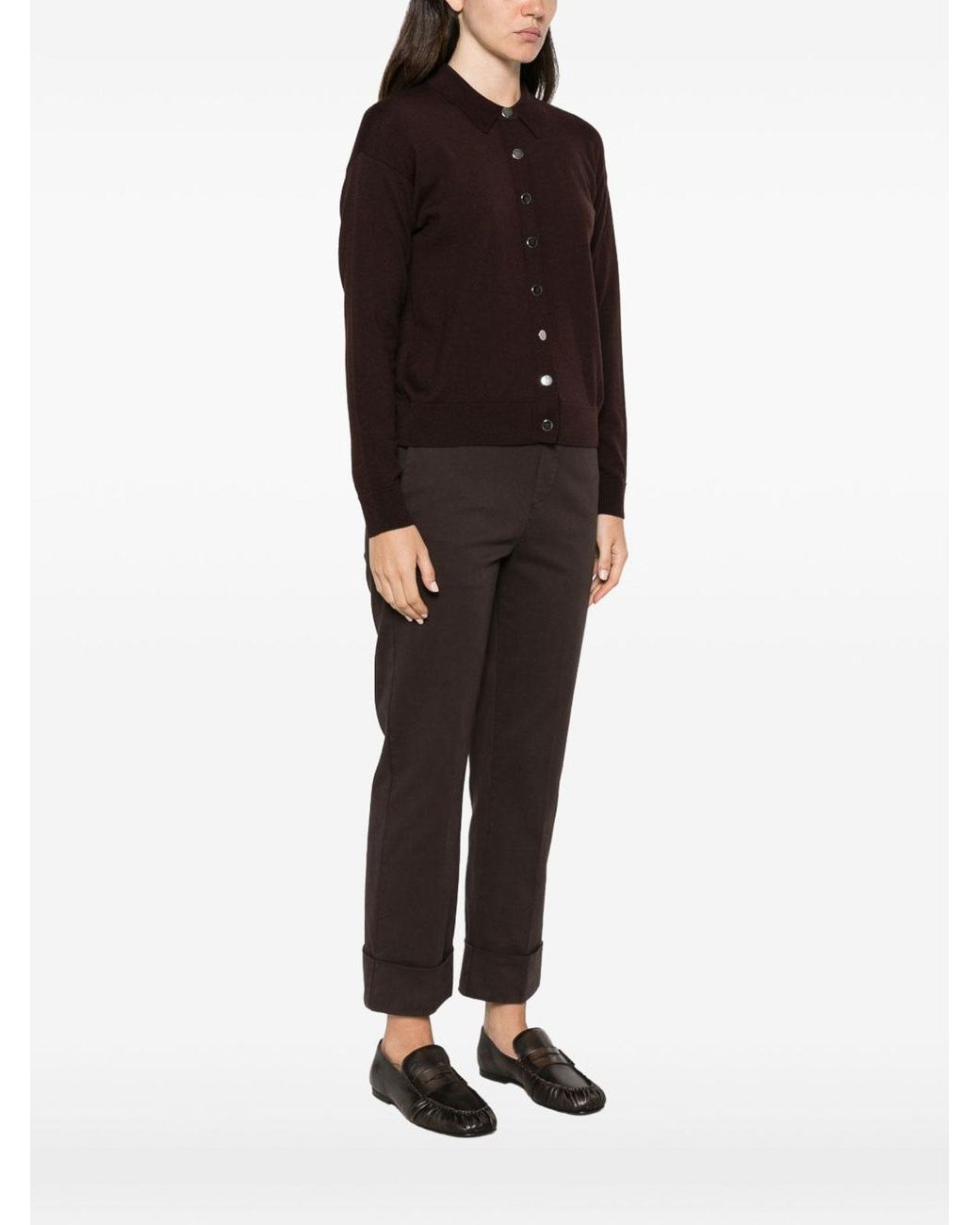 Alpha Studio Brown Wool Polo-Style Cadignan