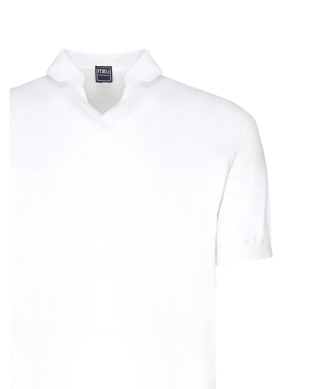 Fedeli White Open Neck Polo for men