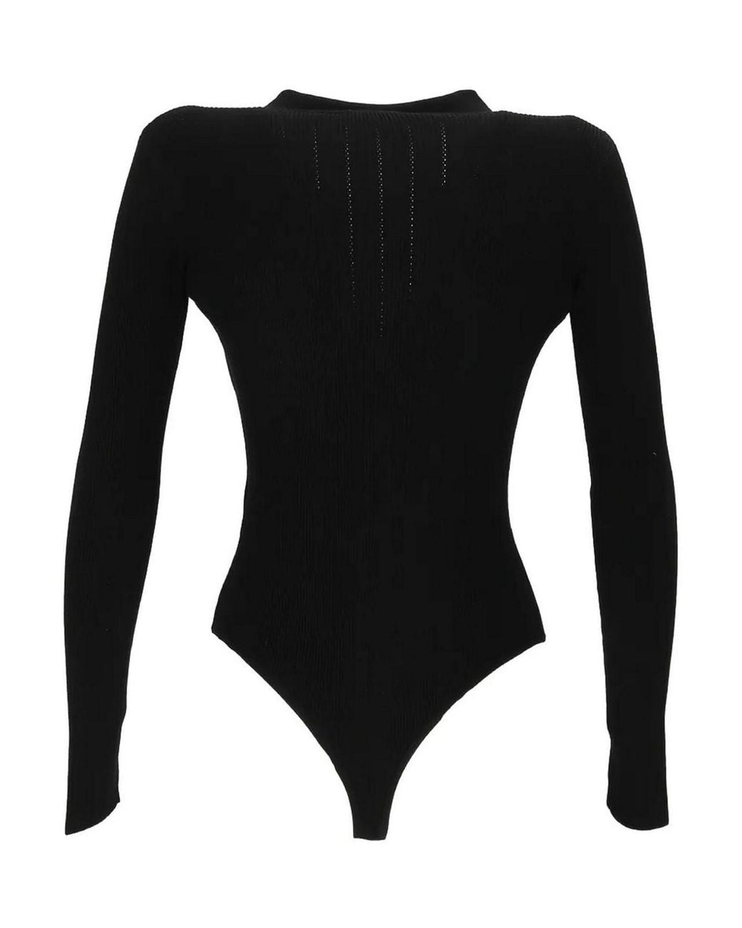 Elisabetta Franchi Black Ribbed Knit Bodysuit With Deep V-Neckline And Logo Detail