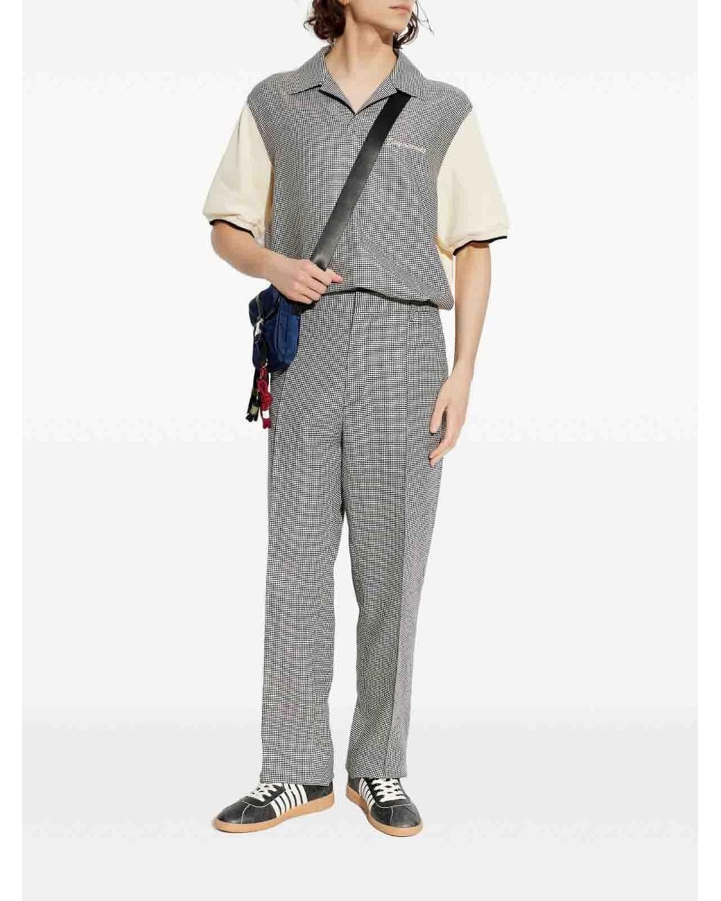 DSquared² Gray Houndstooth Wool-Linen Polo for men