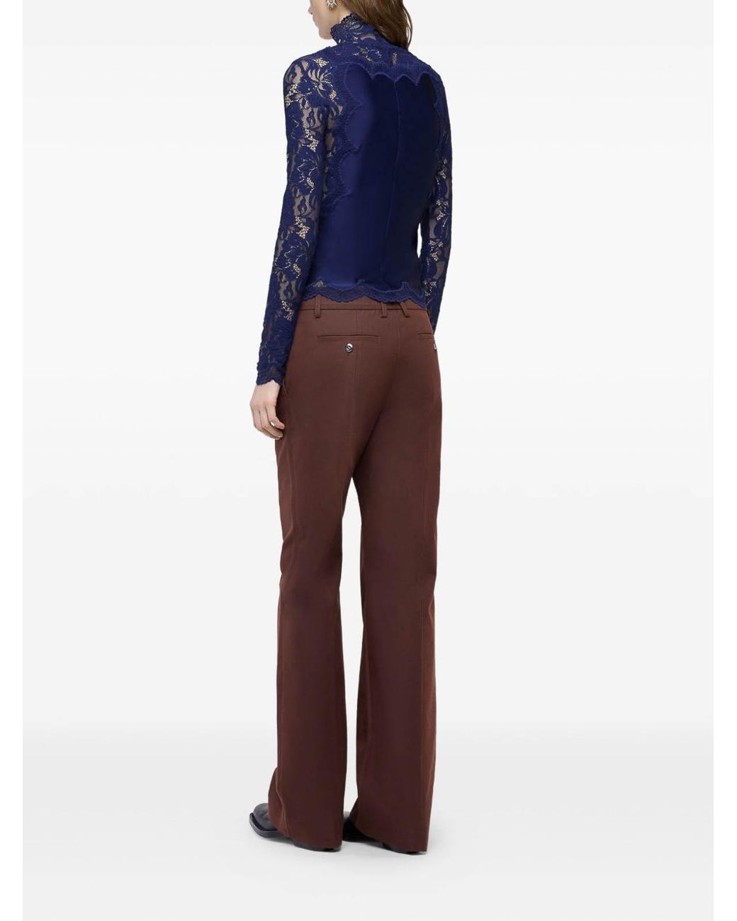 Rabanne Blue Long-Sleeved Lace Jersey Top