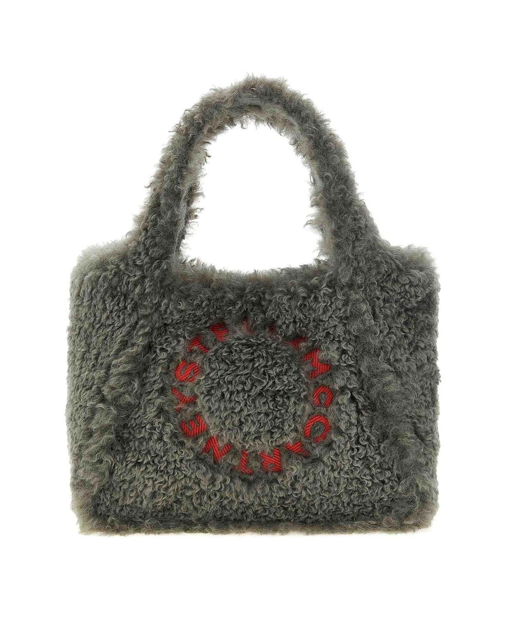 Stella McCartney Gray Shearling Logo Shopping Bag