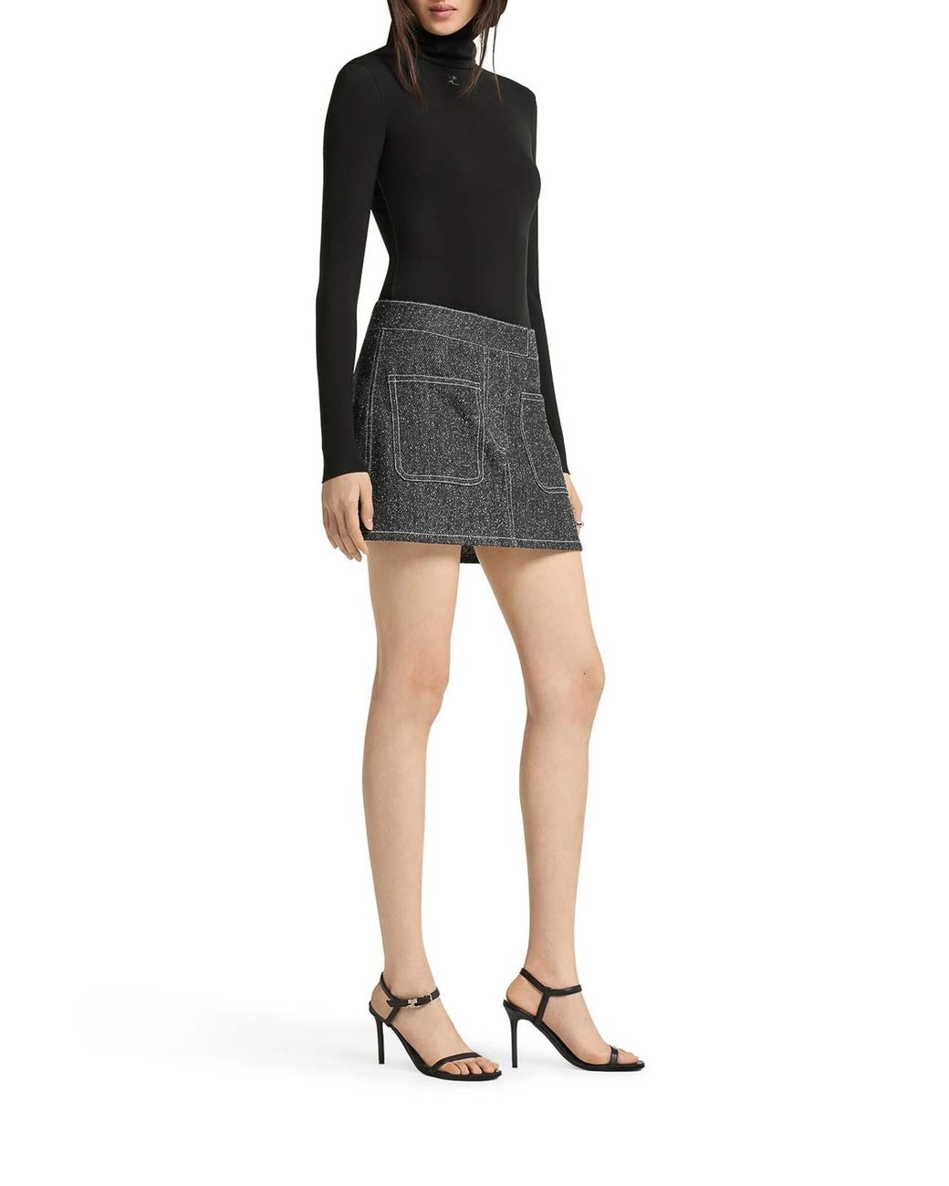Courreges Black Two-Pocket Denim Tweed Miniskirt
