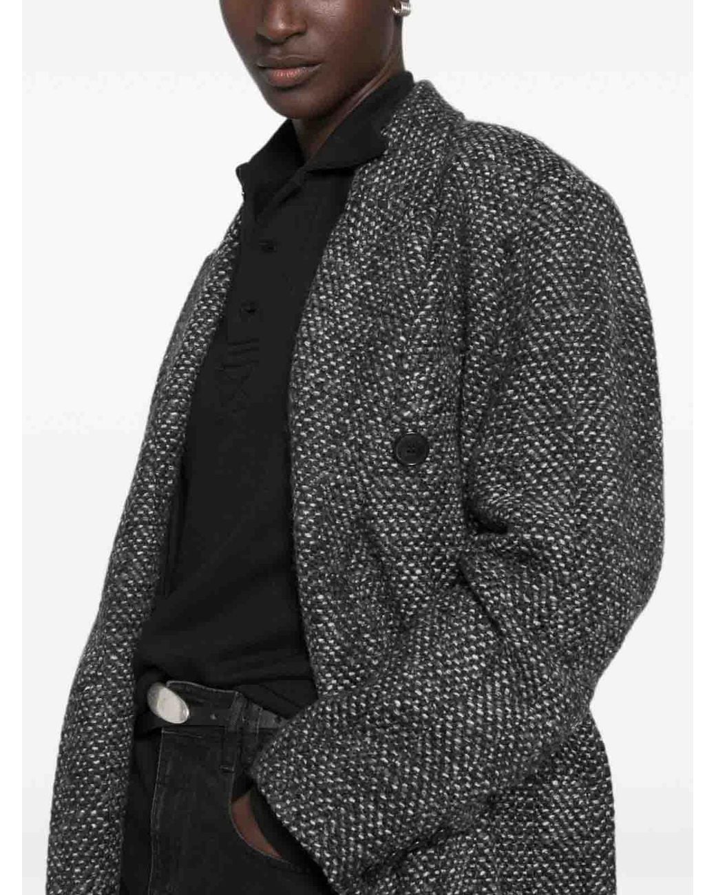 Isabel Marant Gray Pilda Herringbone Wool-Blend Coat