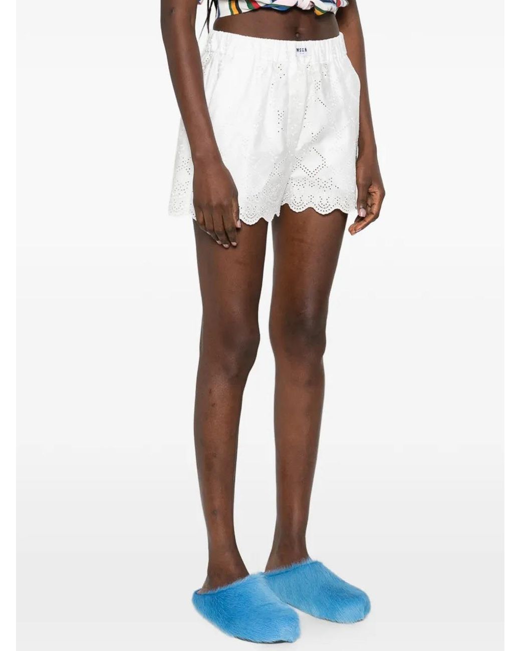 MSGM White Shorts With Sangallo Embroidery
